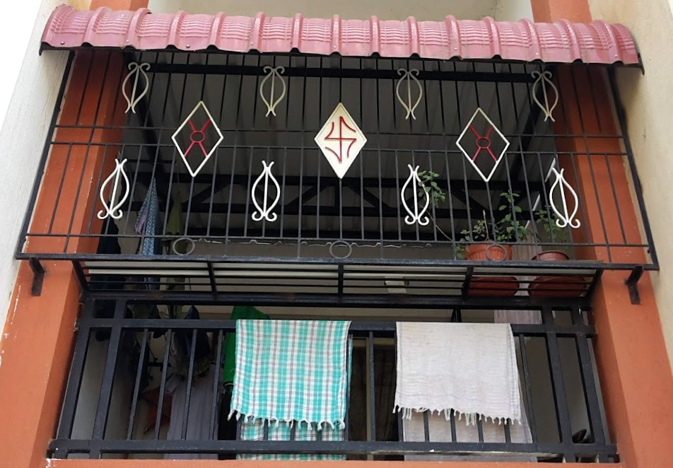 A balcony safety grill featuring a modern geometric pattern for a contemporary look.